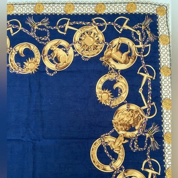 Vintage Celine Paris Navy Silk Scarf BNWT Late 1980s-Early 90s Rare France - Picture 4 of 16